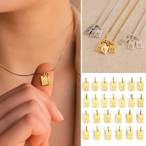 Alphabet Pendant Rectangle Stainless Steel Initial Charm Gold Plated DIY Jewelry Accessory Minimalist Engraved Letter