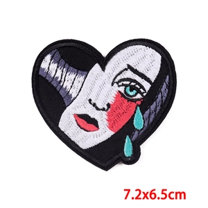 Retro heart-shaped weeping woman embroidery patch for clothes repair, size 7.2x6.5cm