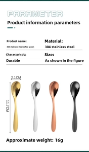 Detail view of 304 stainless steel coffee spoons in four colors with 11.7cm length