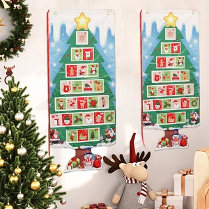 Green felt Christmas tree advent calendar with 24 pockets for holiday home decoration