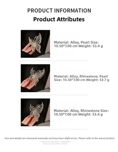 Detailed view of large alloy butterfly hair claw clip with pearls and rhinestones