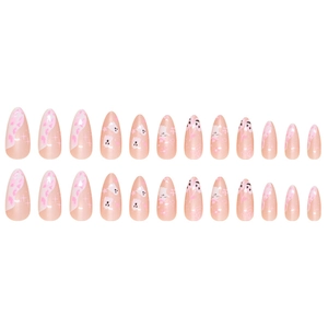 Halloween almond false nails with cute ghost, heart and spider web cartoon patterns