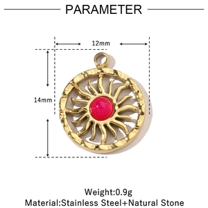 Dettaglio parametri di un ciondolo a sole da 12mm con pietra naturale rosa e acciaio inox