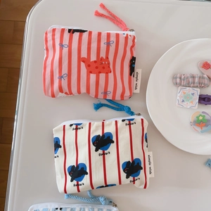 Cute retro cat and rabbit pattern mini cotton coin pouches with zip closure