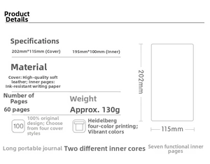 Detailed specs of the vintage Van Gogh journal featuring soft leather cover and paper size