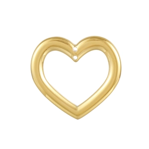 Detailed close-up of a gold-plated hollow heart pendant with dual-hole connectors