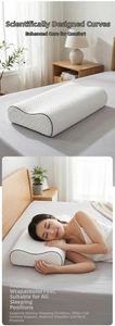 Detail of ergonomic memory foam pillow with 3D honeycomb texture and wave design