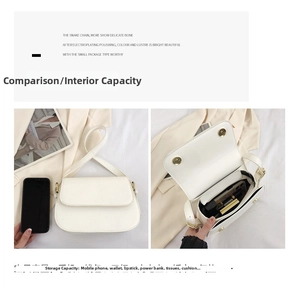 Detail showing inner capacity of the cream minimalist crossbody bag for daily essentials