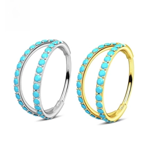 G23 titanium double hinged nose ring with turquoise stones in silver and gold finish
