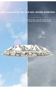 UPF 50+ waterproof umbrella with vintage floral patterns and hook handle details