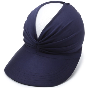 Women's dark blue wide brim sun visor with pleated top for outdoor sports and beach