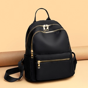 Fashionable black oxford fabric backpack for women with premium gold zippers and large capacity