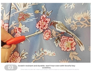 Scratch-resistant detail of a large floral foldable tote bag showing durable fabric