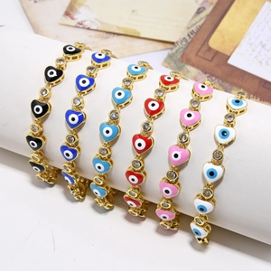 Copper 18K Gold Plated Enamel Evil Eye Heart Adjustable Bracelet With Zirconia For Women Fashion Jewelry Gift