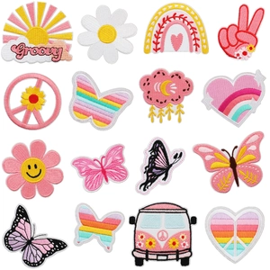 Embroidered Patches Decorative Iron On Sew On Appliques For Clothing Bags Jackets Retro Hippie Butterfly Flower Designs