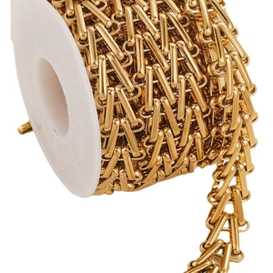 Spool of golden stainless steel geometric ladder chain for DIY hip-hop jewelry making