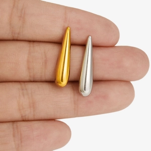 Minimalist 304 stainless steel teardrop earrings in polished gold and silver finishes