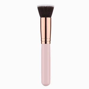 Flat Top Foundation Brush Synthetic Bristles Professional Beauty Makeup Tool Wood Handle Rose Gold Pink