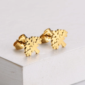 Golden Christmas tree pendant earrings set in polished stainless steel for women
