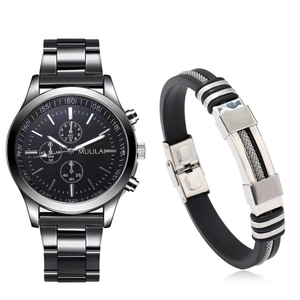 Montre À Quartz Pour Homme Et Bracelet Avec Boîte Cadeau Alliage Acier Inoxydable Style Chronographe Business