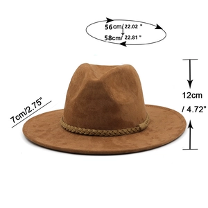 Brown suede western cowboy hat with sizing guide for head circumference and brim width