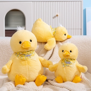 Yellow Duck Plush Toy Soft Stuffed Animal Doll With Floral Scarf Summer Embroidery For Kids Birthday Nursery Decor