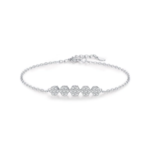 Elegant S925 sterling silver flower bracelet with sparkling diamonds on white background