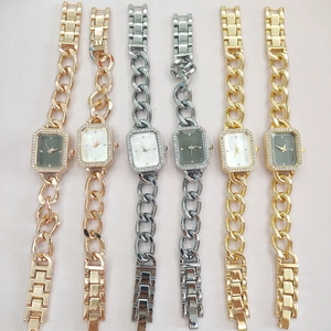 Selection of elegant chain strap watches with diamond-set bezels in assorted metallic tones