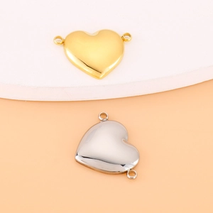 Polished gold and silver stainless steel heart pendants for necklace and bracelet jewelry