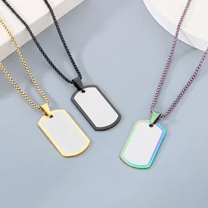 Stainless Steel Dog Tag Necklace Polished Mirror Military Pendant Rectangular Box Chain Minimalist Hip Hop Jewelry Unisex