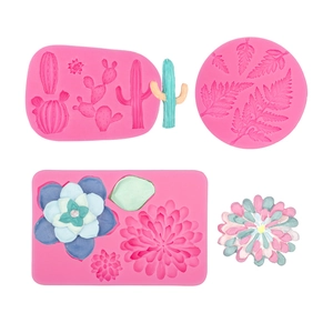 Lot de moules en silicone pour gâteaux fondant avec motifs de succulentes et cactus