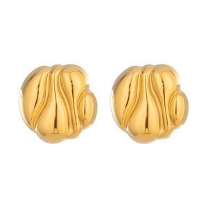 Boucles d'oreilles rondes géométriques plaquées or 18K avec design ondulé texturé