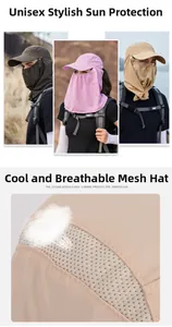 Detail view of breathable side mesh and removable sun protection flaps on outdoor hat