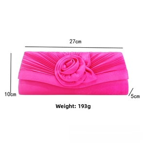 Detailed view of handmade rose evening clutch with dimensions 27x10x5cm and satin finish