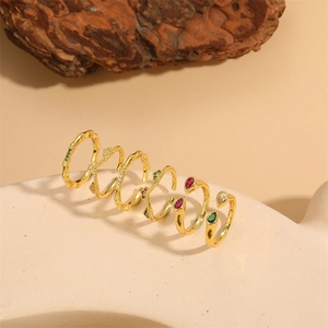 Verstellbare Offene Ringe Für Frauen Kupfer Bunter Zirkon Bambus Design Krone Wassertropfen Modeschmuck