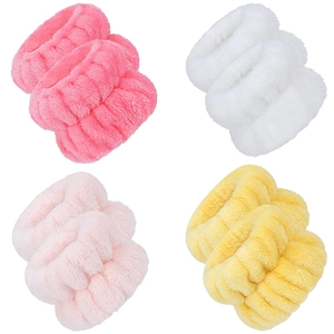 Absorbent microfiber wrist washbands in four vibrant colors for face washing