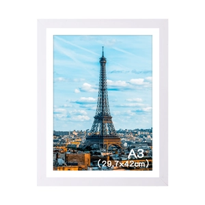 Detailed view of white A3 size 29.7x42cm minimalist picture frame with Eiffel Tower art