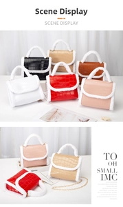 Detailed view of crocodile pattern mini bags with warm faux fur trim in multiple colors