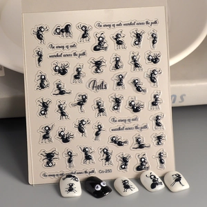 5D Relief Nail Art Stickers Cute Black Ant Cartoon Design Self Adhesive English Letter Decals Waterproof Manicure Decoration