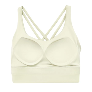Dettaglio del reggiseno sportivo spazzolato double-face con spalline incrociate e coppe