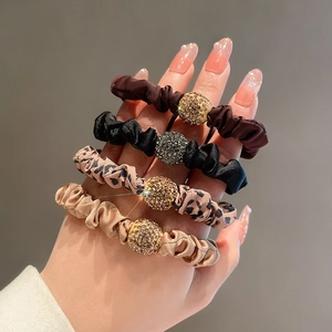 Hair Ties Scrunchies Elastic Rhinestone Satin Mesh Bow Leopard Print Fashion Headwear Ponytail Holders For Women Girls