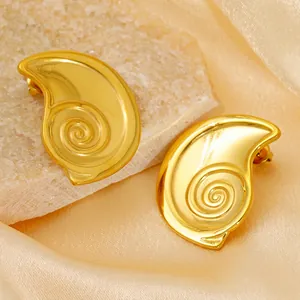 18K gold plated stainless steel spiral shell stud earrings with a polished finish