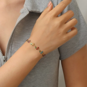 Bohemian 14K gold plated chain bracelet with colorful glitter cherry charms
