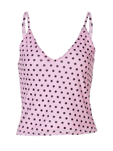 Pink polka dot camisole for women featuring skinny straps and a stylish V-neckline