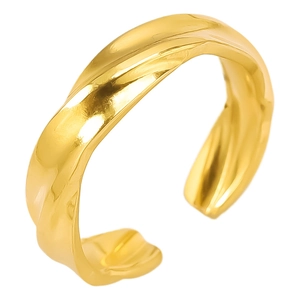 Golden irregular 304 stainless steel open ring with a hammered textured finish
