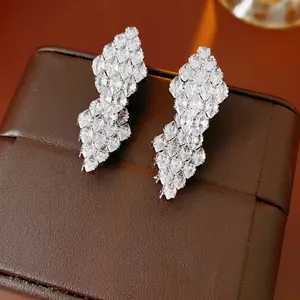 Sparkling geometric zircon drop earrings with S925 silver needle and marquise cut stones