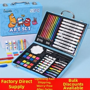 Set artistico da 57 pezzi per bambini in valigetta blu Larva con pennelli assortiti