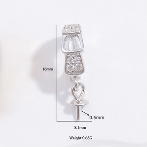 S925 sterling silver pearl pendant clasp with sparkling zircon inlay for jewelry making