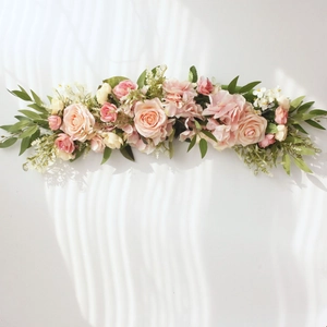 Pink and white artificial rose flower row for wedding chair and table decoration