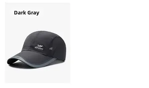 Detail of dark grey breathable mesh panels and white Sport logo on baseball cap